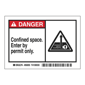 Etiquetas Adhesivas de Plástico Duradero Brady Danger para Espacios Confinados, Solo con Permiso, para Uso Industrial en Interiores y Exteriores - Product Image 1