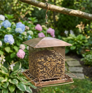 Mangeoire à oiseaux suspendue en métal en forme de maison moderne avec perchoir en bois, pour jardin extérieur, station de nourriture minimaliste pour oiseaux sauvages - Product Image 6