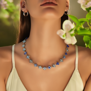 YE650-S470-9625-4 Women's Gold Plated Crystal <b>Statement</b> <b>Necklace</b> with Flower Design for Everyday Wear - Product Image 3