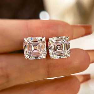 2CT Asscher Cut Diamond Signet Stud <b>Earrings</b> Moissanite 925 Silver For Women's Proposal Gift Jewelry for Wedding Engagement - Product Image 2