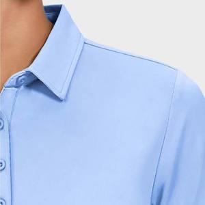 Camisa Casual a Rayas Estilo Rugby para Mujer, con Cuello Polo, Diseño Abotonado, Tejido de Punto Transpirable, Color en Contraste, Bordado - Product Image 5