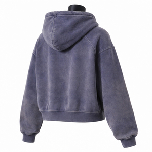 Glory Custom Washed <b>Fleece</b> Zip Up Hoodie Heavyweight Cotton Distressed Graphic Streetwear Oversized Men Winter <b>Jacket</b> For Unisex - Product Image 4