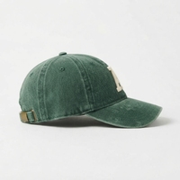 Casquette de baseball en coton vert avec lettre A brodée en blanc sur le panneau avant, 6 panneaux, réglable, unisexe, style décontracté, look vintage