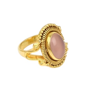Meilleure vente 10x14mm naturel rose quartz rose femmes Fine Boho 18K plaqué or argent sterling coussin Designer Ring Her - Product Image 1