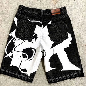 Shorts vaqueros de mezclilla lavados para hombre, de alta calidad, personalizados, con apliques bordados e impresos. - Product Image 4