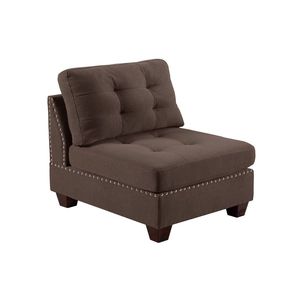 Sillón sin Brazos Acolchado para Sala de Estar, Tela de Lino Color Café Negro con Patas de Madera y Remaches, 1 Cojín Incluido - Product Image 1