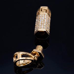 Luxury Gold Greek Key Pendant Necklace <b>Iced</b> <b>Out</b> Cylinder Crystal Charm 18K Gold Plated Hip Hop Jewelry for Men - Product Image 2