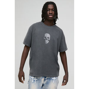 Camisetas Gráficas Oversize de Algodón 100% para Hombre con Calavera y Pedrería, Lavadas, Transpirables, de Alta Calidad, Hechas en Pakistán - Product Image 1