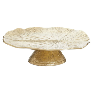 Leave Design Metal Single Cake Stand para decoración de boda Acabado dorado Metal Cake Stand para cenar por Azora Industries - Product Image 1