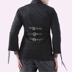 Chaqueta Cyber EMO Gótica Negra Personalizada para Hombre al por Mayor con Cadena de Corsetería, Ojales Metálicos y Hebillas Ajustables 2026 - Product Image 3