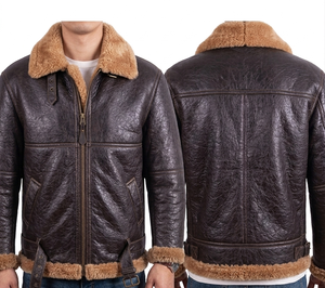 Men's Premium <b>Shearling</b> <b>Aviator</b> Leather <b>Jacket</b> Zipper <b>Shearling</b> Lining Men's Premium <b>Shearling</b> Leather <b>Jacket</b> For Men - Product Image 6