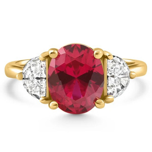 Anillo de Lujo con Tres Rubíes Ovalados y Detalles de Diamantes en Forma de Media Luna, Oro de 10K, 14K, 18K, Plata 925, 935, Joyería Fina - Product Image 3