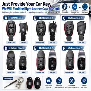Étui pour clé de voiture en cuir, sur mesure pour clés à 2, 3 ou 4 boutons, housse de protection avec positionnement précis des boutons - Product Image 1