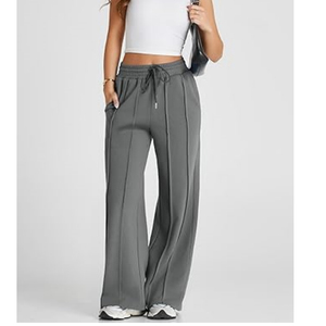 Muzamin Apparel Mid Elastic Waist Heavyweight Cotton Sport <b>Trousers</b> Custom Logo Straight Grey <b>Fleece</b> Breathable <b>Women</b> - Product Image 1