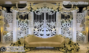 Escenario de boda con tema ultramoderno de estilo único, escenario de FRP blanco magnífico para bodas lujosas, escenario de boda asiático con tema Raj Mahal - Product Image 6