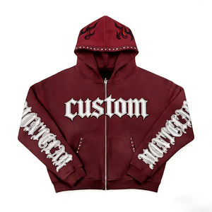Custom Men Black Hooded <b>Graphic</b> <b>Zip</b> <b>Up</b> Streetwear <b>Hoodie</b> Gothic Print Sleeve Design Fashion Outerwear New Trendy Style For Men - Product Image 2