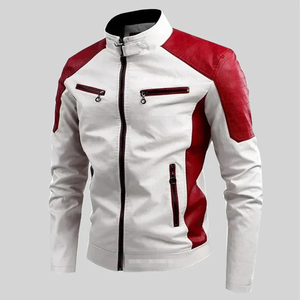 Blouson en cuir pour homme, coupe slim, style motard, col montant, respirant, manches longues, collection hiver, en promotion - Product Image 6