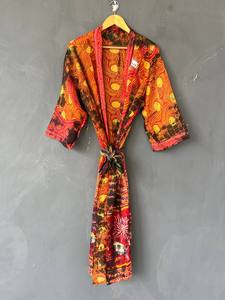 Women’s <b>Long</b> Cotton Tie Dye <b>Kimono</b> V-Neck <b>Robe</b>, Handmade Bohemian Cotton Duster, Colorful Tie Dye <b>Robe</b> - Product Image 2