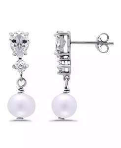 Orecchini a goccia di zirconi cubici con perla coltivata d'acqua dolce | Macacy's - Product Image 1
