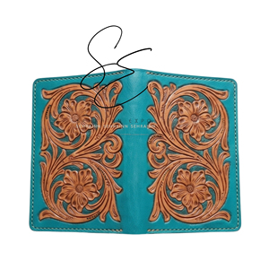 Handcrafted Lightweight Teal Color Tooled Leather Passport <b>Holder</b> Case With Card Slots Western Premium Quality RFID Travel Cover - Product Image 4