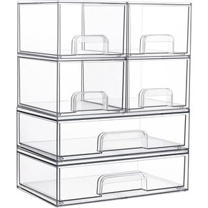 Ensemble de 6 tiroirs de rangement empilables en plastique transparent pour armoire de salle de bain, garde-manger, buanderie - Product Image 1