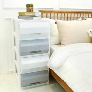 Meuble de rangement empilable à 2 niveaux blanc en plastique avec tiroirs pour chambre d'enfant, organisateur de jouets et vêtements, tour de rangement pour la maison - Product Image 4
