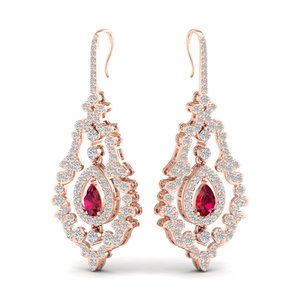 REYES Exclusive 14K Solid Gold Diamond Dangle Drop Earrings Pear Cut 0.78 Carat Ruby Gemstone Wedding Gifts Fine Jewelry - Product Image 1