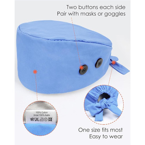 Gorro Quirúrgico Azul Claro con Botones y Lazos para Uniformes de Hospital, Accesorio Unisex para el Cabello - Product Image 3