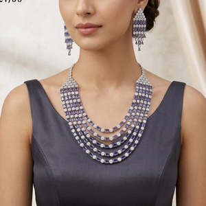 JeweleMarket Women's <b>Fashion</b> <b>Necklace</b> Set Sparkling American Diamond-10575745BLU - Product Image 1