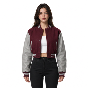 Custom womens letterman varsity jacket wool body <b>leather</b> sleeves boutique wholesale low MOQ supplier - Product Image 3