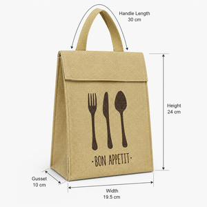 Sac à déjeuner isotherme en jute, sac isotherme laminé PP, doublure en feuille d'aluminium, fermeture velcro, logo personnalisé, vente en gros, OEM, marque privée, 19,5x24x10 cm - Product Image 3