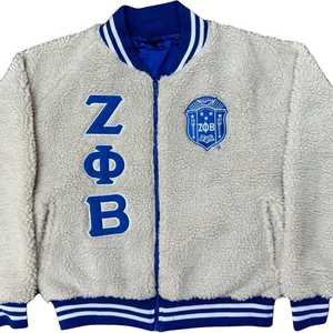 Zeta Phi Beta Sherpa Bomber <b>Jacket</b> Women Fleece <b>Zip</b> <b>Up</b> <b>Jacket</b> Warm Winter Coat Greek Sorority Stylish Casual Outfit - Product Image 1