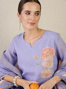 Ensemble Kurta et pantalon droit en lin imprimé floral pour femme avec dupatta - Product Image 3