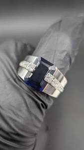 Blue Sapphire <b>Emerald</b> Cut Moissanite Gemstone <b>Ring</b> For mens Original 925 Sterling <b>Silver</b> Fine Party Jewelry Surprise Gift Him - Product Image 5