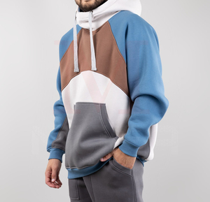 Ensemble de survêtement décontracté pour homme avec sweat à capuche color block, manches raglan, coupe oversize, en molleton bouclette, avec empiècements et logo OEM - Product Image 2