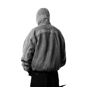 Venta al por mayor personalizada de los hombres 100% de algodón de lana Sudadera con capucha de gran tamaño hombro caído pulóver bordado Puff sólido invierno - Product Image 3