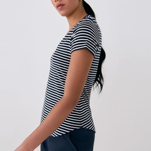 Camisas de Manga Corta a Rayas de Moda para Mujer 2026, Estilo Babydoll, Cuello en V, Verano, Casual, Elegante, Cómoda, Suave, Transpirable, de Algodón - Product Image 2