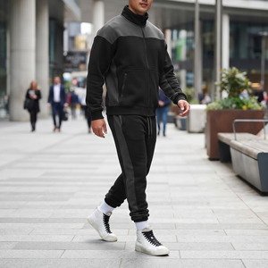 Ensemble de survêtement streetwear pour homme avec blocs de couleur et fermeture éclair intégrale, pantalon de jogging et veste décontractés, idéal pour l'automne et l'hiver - Product Image 5