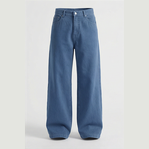 High Waist Wide Leg <b>Denim</b> Jeans Men Cotton Casual Loose Fit Solid Color Autumn Style Pants - Product Image 1