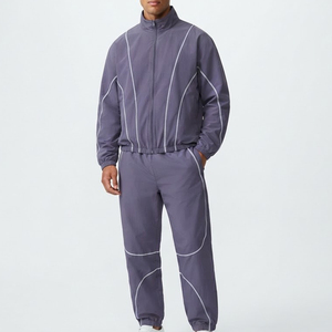 Custom <b>Men's</b> <b>Purple</b> Tracksuit Set Full Sleeve Stand Collar Breathable Casual Autumn Wear Solid Color Side Pockets Elastic Waist - Product Image 5