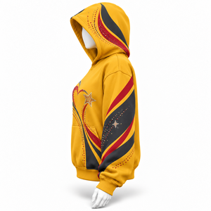 Sweat à capuche jaune pour femme avec motif cœur en cristal et manches tombantes – Sweat à capuche élégant pour femme orné de strass, magnifique - Product Image 4