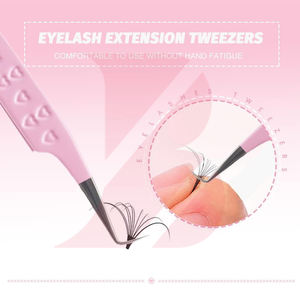 Pinzas de Precisión en Forma de L con Agarre de Corazón en Relieve, Antideslizantes, de Acero Inoxidable Rosa, para Extensiones de Pestañas de Volumen y Aislamiento - Product Image 5