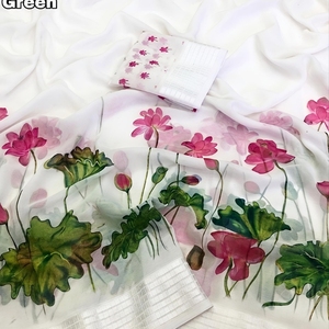 Nouveau sari en soie Georgette pour occasions spéciales, longueur ras du sol, avec impression numérique, pour la culture indienne et pakistanaise - Product Image 5
