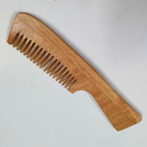 Peine de madera de Neem hecho a mano para peinar el cabello, cepillo de bolsillo de dientes anchos redondos antiestáticos, estilo clásico con mango cómodo - Product Image 4