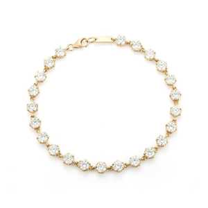 Bracelet de tennis en diamant de laboratoire, serti à griffes, 6,5 pouces, 4 mm, maillons ovales sculptés en forme de barre bombée, or 14K, taille ronde, vente en gros - Product Image 1