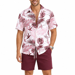 Conjunto de Camisa y Pantalones Cortos con Estampado Tropical para Hombre, Atuendo Casual de Verano, Patrón Floral, Botones, Ropa de Playa, 100% Poliéster, Tejido Satinado - Product Image 6