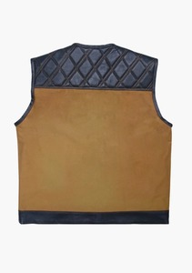 <b>Mens</b> Brown Cowhide <b>Leather</b> Biker Vest Quilted Motorcycle <b>Waistcoat</b> with Camo Design - Product Image 2