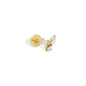 Labret à dos plat fileté intérieurement en or massif 14 carats avec diamant de laboratoire taille marquise et motif papillon, pour piercing cartilage et hélix - Product Image 3