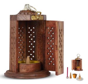 Antique Wooden Oud Burner with Metal <b>Ring</b> And Perforated Design Hanging Hook Decorative <b>Arabic</b> Home Accessory - Product Image 4