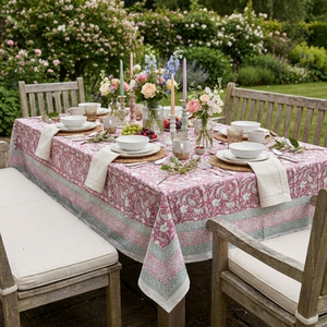 Paisley Rose Vine 10 Seater Tablecloth 180x270cm Handcrafted Block Printed 100% Cotton Premium Dining <b>Table</b> Home Decor Gift - Product Image 3